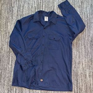 Dickies Mens Shirts Sz XL Navy‎ Blue Collared Long Sleeve Button Up Workwear *